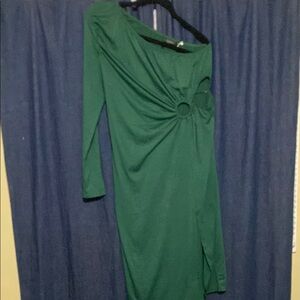 Green Asymmetrical Ruched One Shoulder Dress